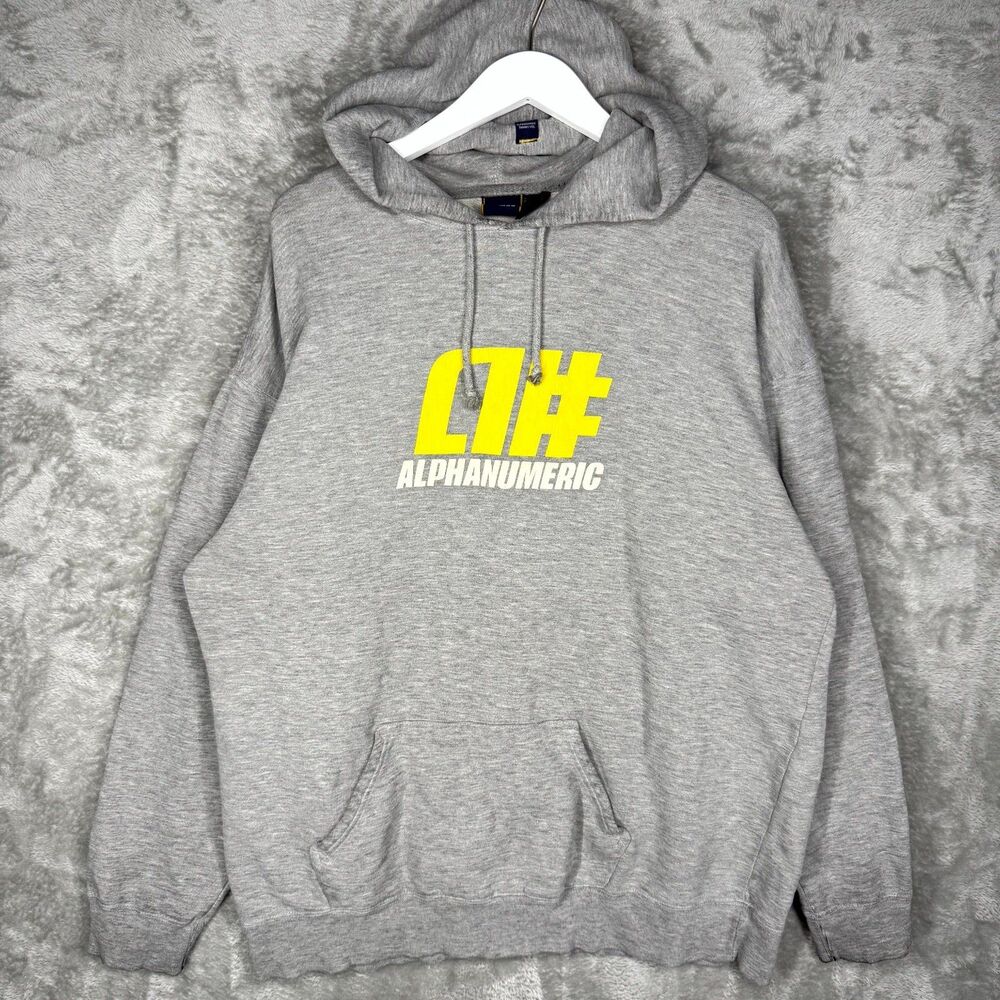 Vtg Alphanumeric Hoodie Mens Large Gray Logo Skateboards Y2K Oversized Skater